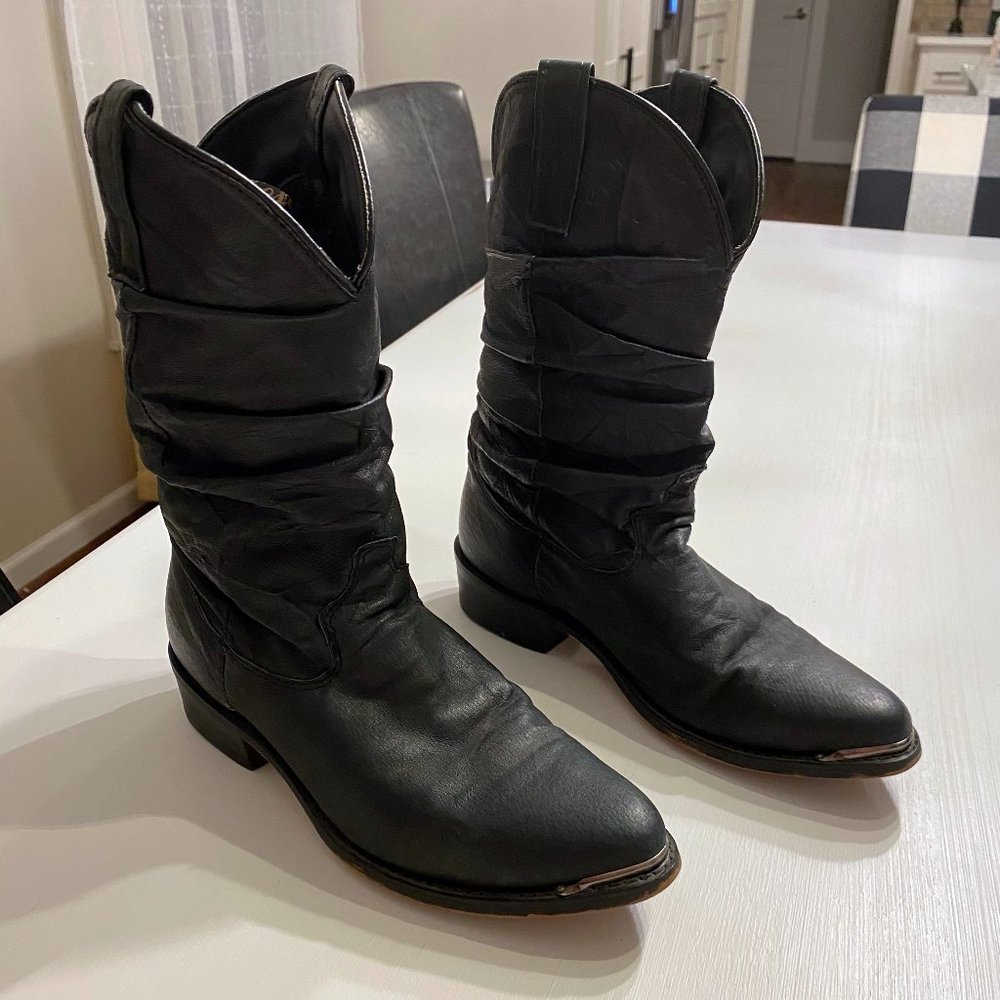 Dingo Black 15240 Slouch Western Pigskin Cowboy Boots Mens‎ 7.5 D - Retail $145